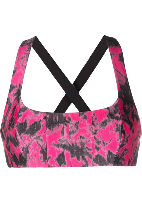 Top crop con spalline incrocciate a fiori in rosa - donna